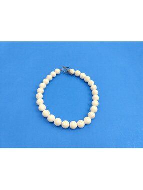 Kalibre Natural White Stone Beaded Necklace Sterling Silver Toggle Heart Clasp